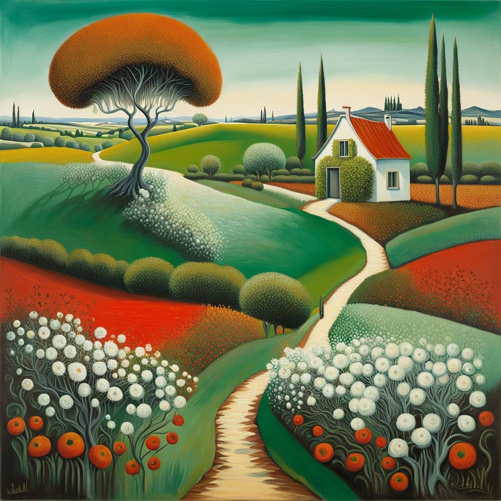 Surreal Countryside Landscape in Salvador Dali Style