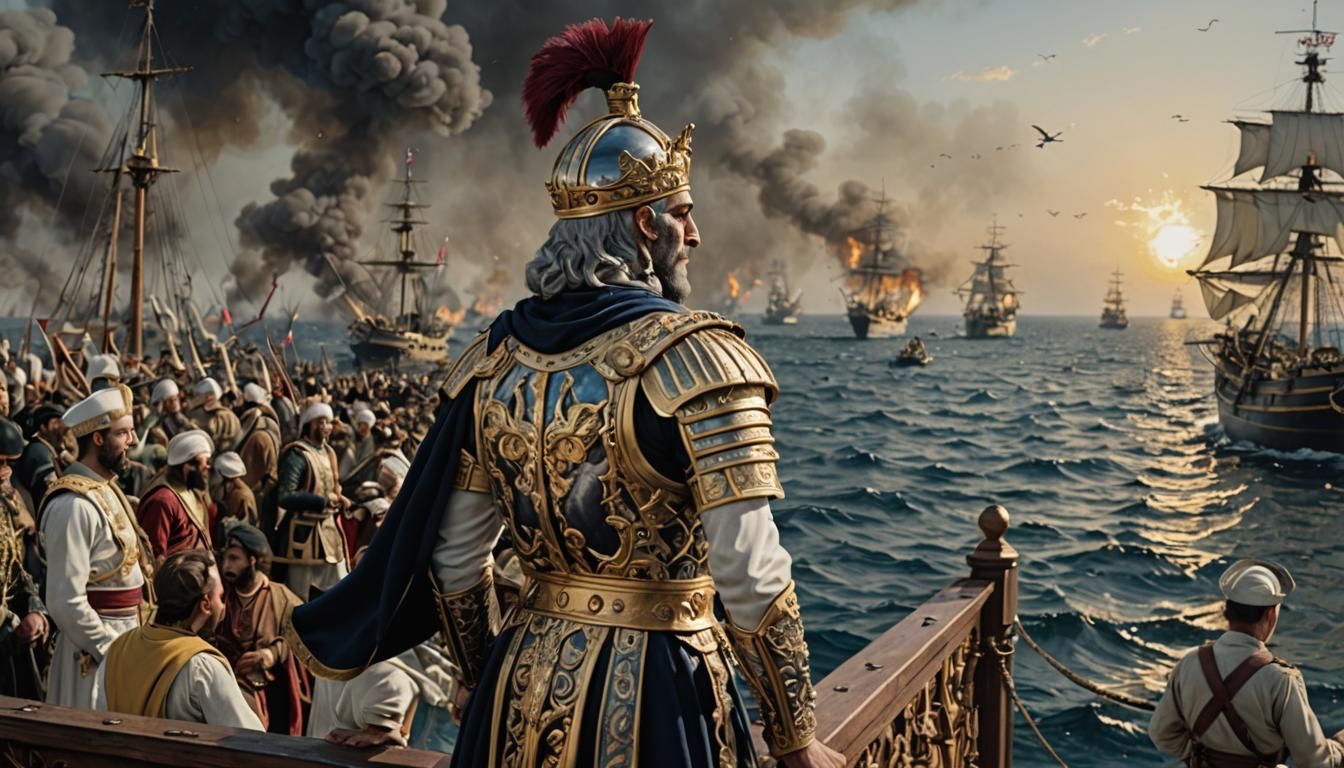King Xerxes Watches the Naval Battle of Salamis