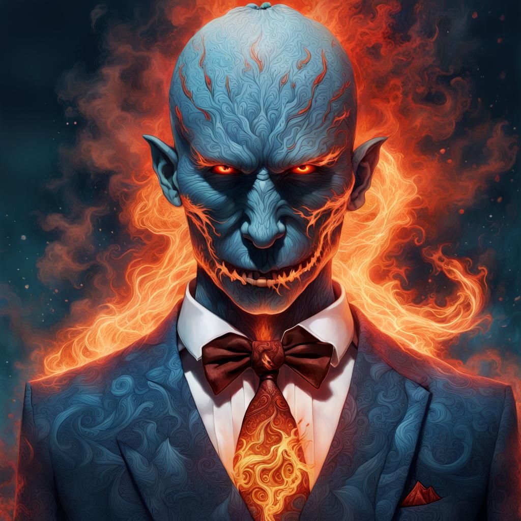 Fiery Pumpkin Head in a Suit