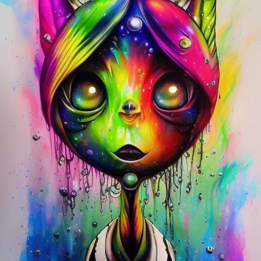 Rainbow Ink Splash Art of a Happy Alien