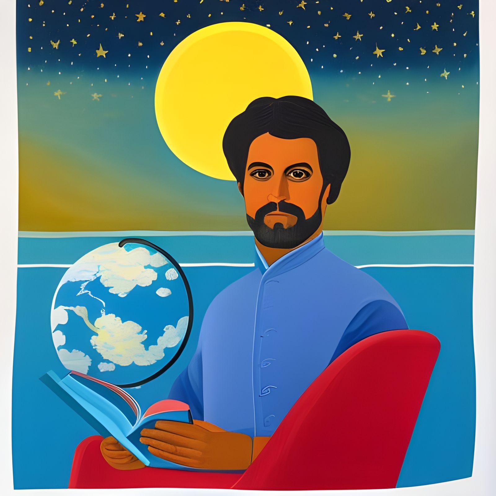 Mexican Author Portrait with Blue Planet Backdrop