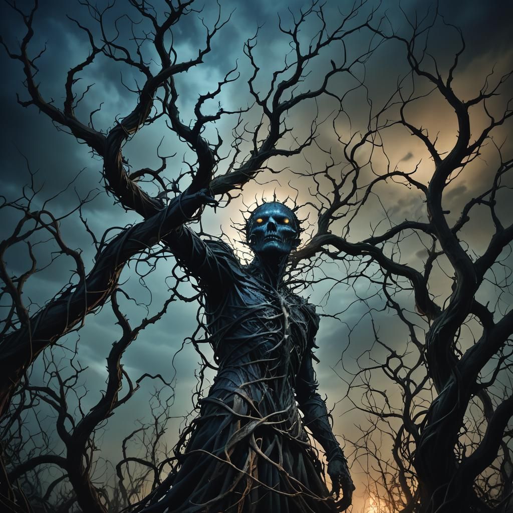 Cursed Figure in Dark Surrealist Landscape