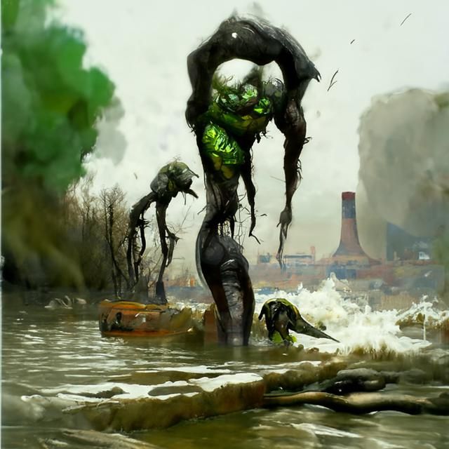 Toxic Sludge Monsters in Wasteland, Dark Fantasy Art