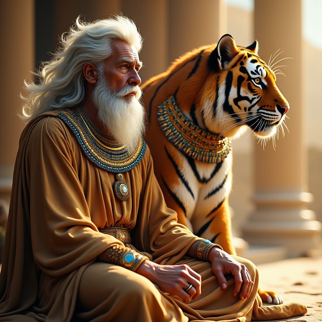 Pharaoh and Tiger in Egyptian Landscape