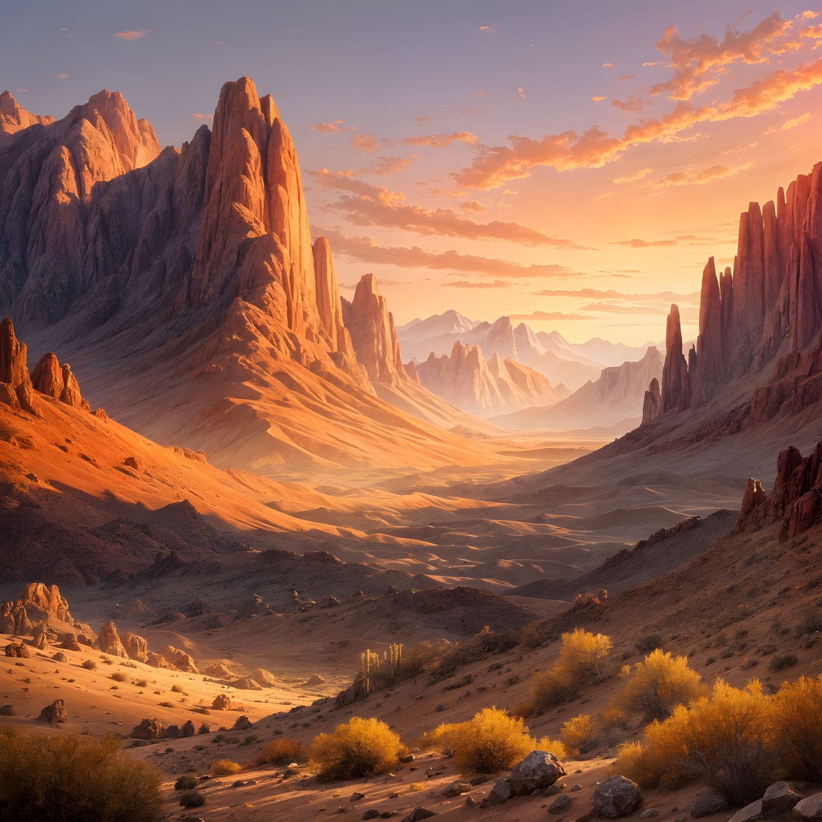 Majestic Desert Mountain at Twilight in Oil Paint