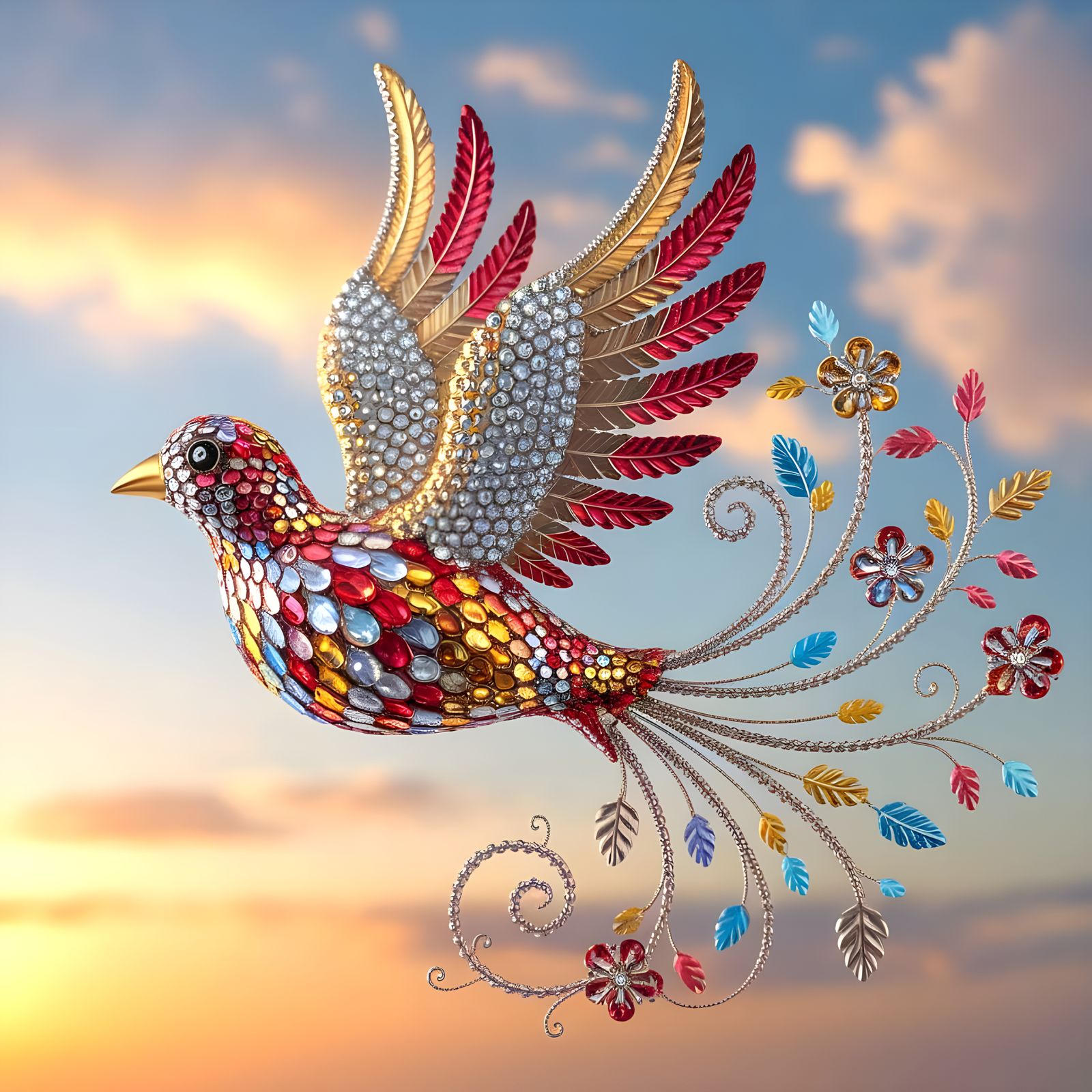 Bird in Jewel-Toned Exquisite Jewelry Style