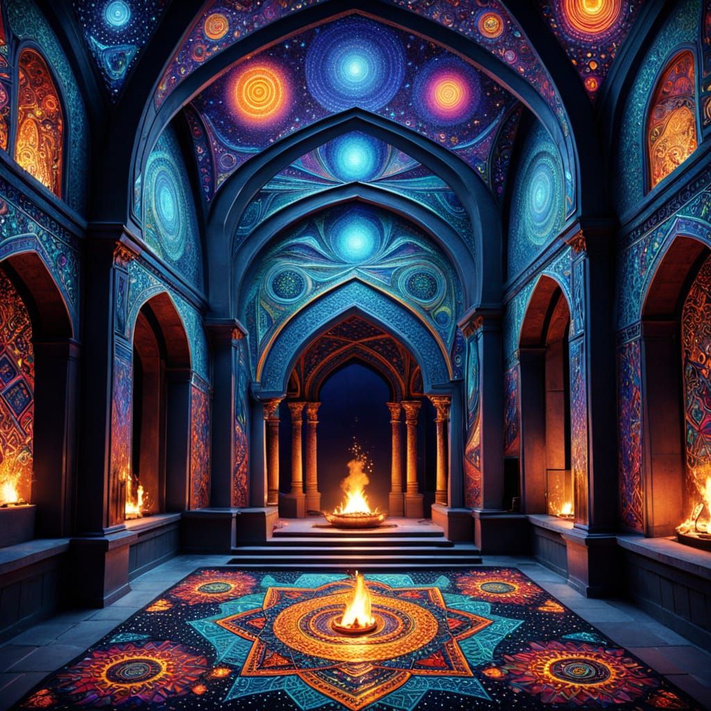 Psychedelic Abstract Hallway with Winged Figures