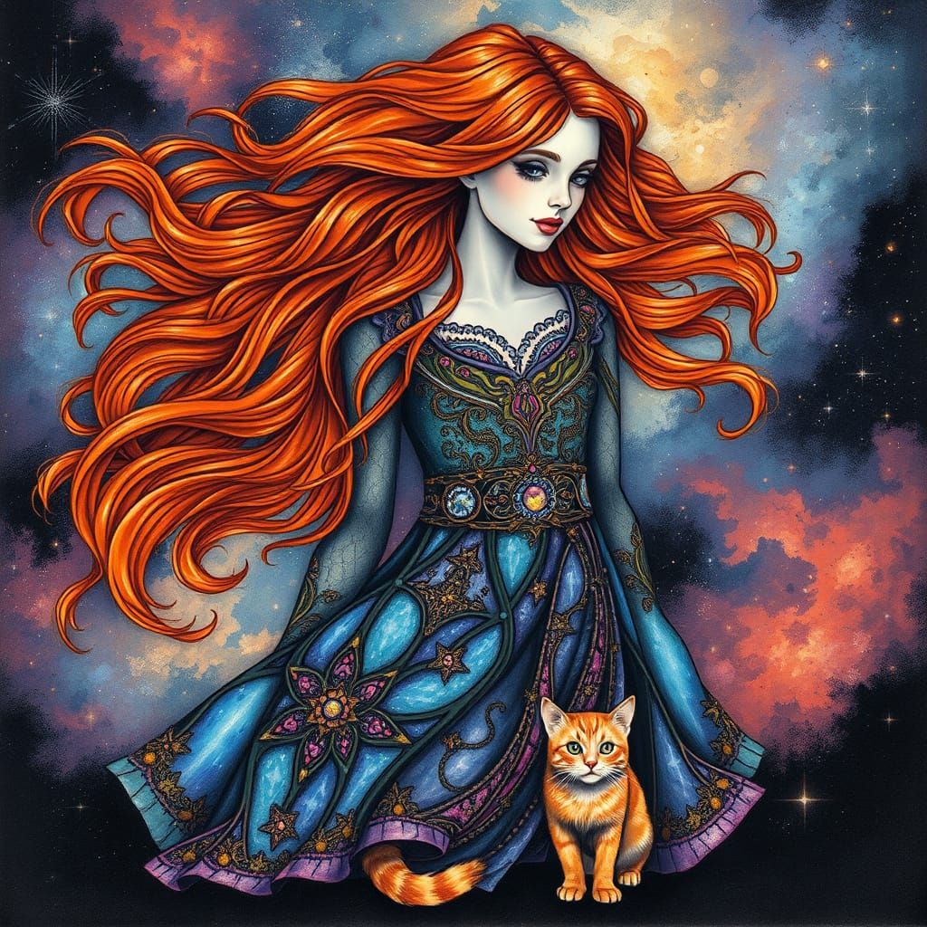 Ethereal Goddess in Stained Glass Galaxy Dress with Ginger H...