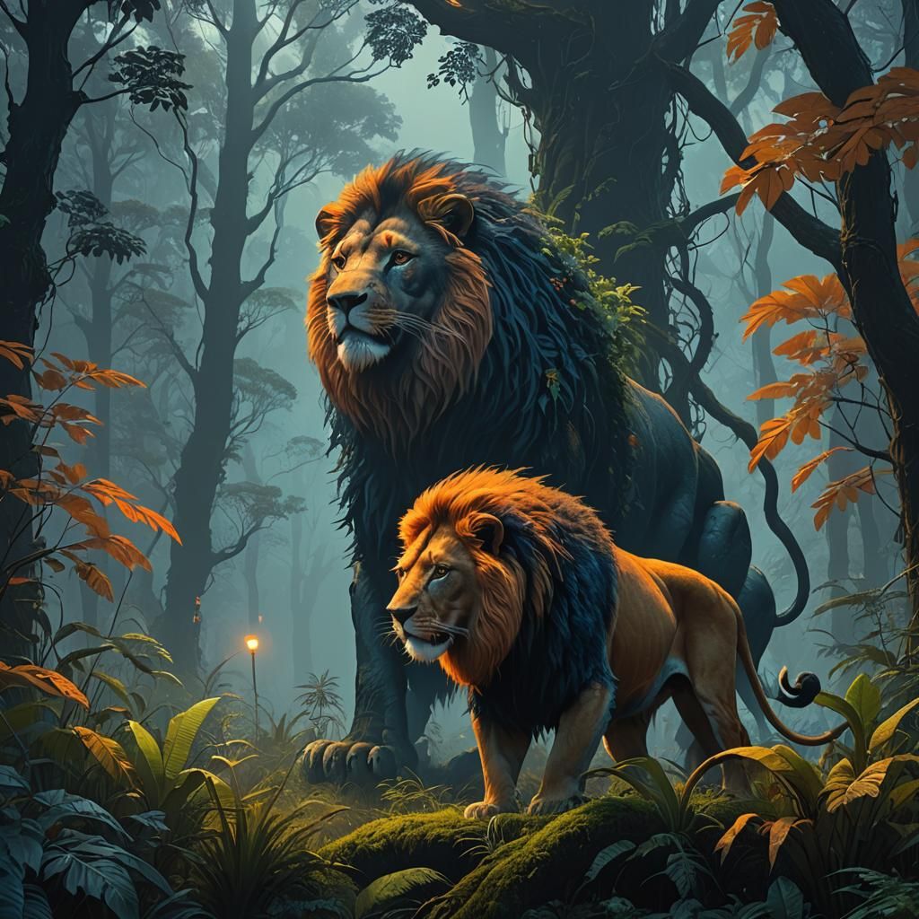 Lion Monkey Hybrid in a Magical Forest