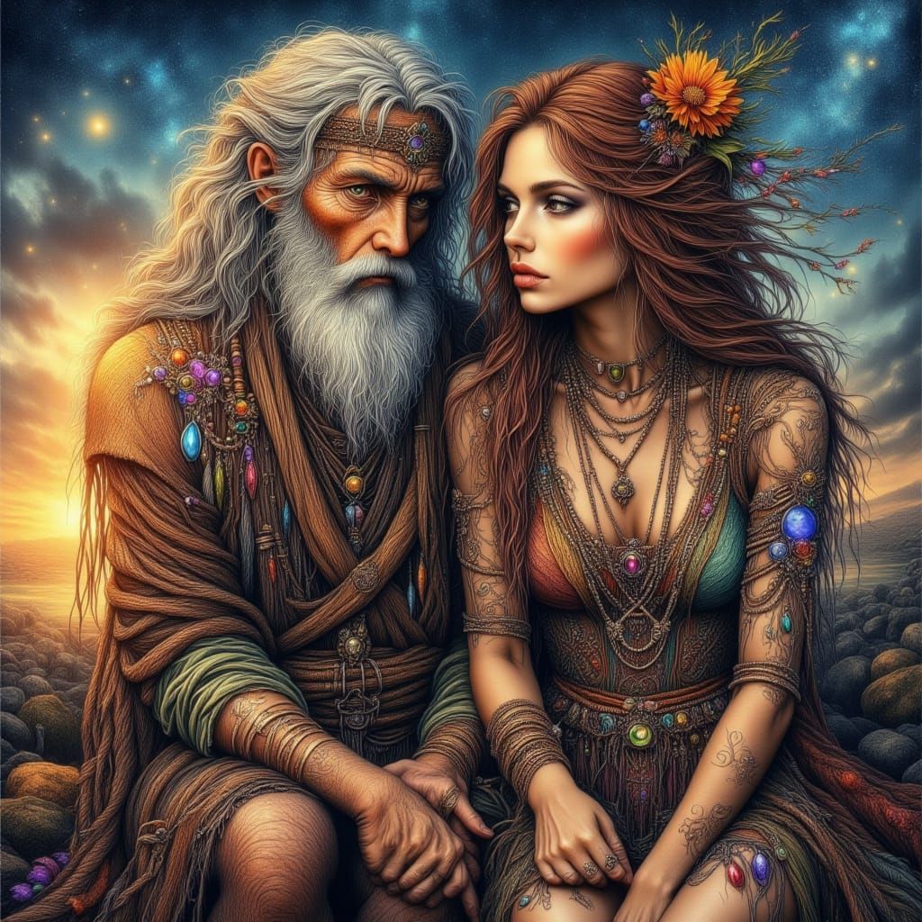 Celestial Couple in Separate Astral Planes as Illustration