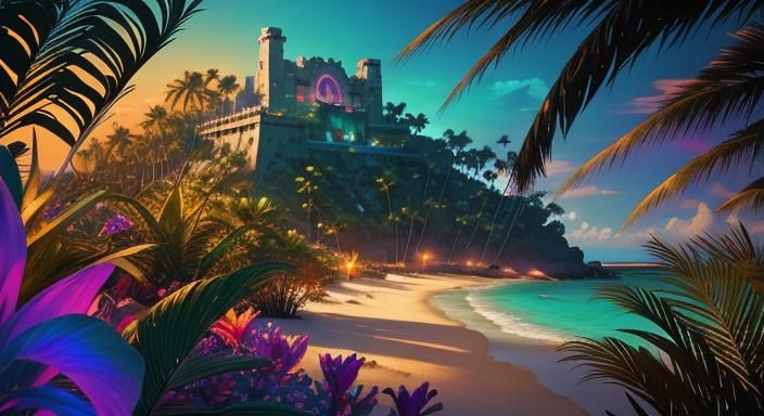 Tropical Sci-Fi Fortress on Ocean Shore