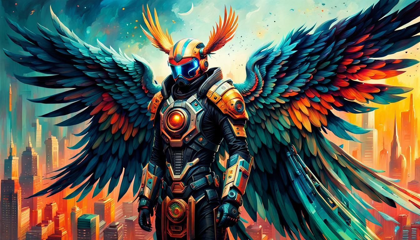 Cyberpunk Icarus: Futuristic Digital Illustration