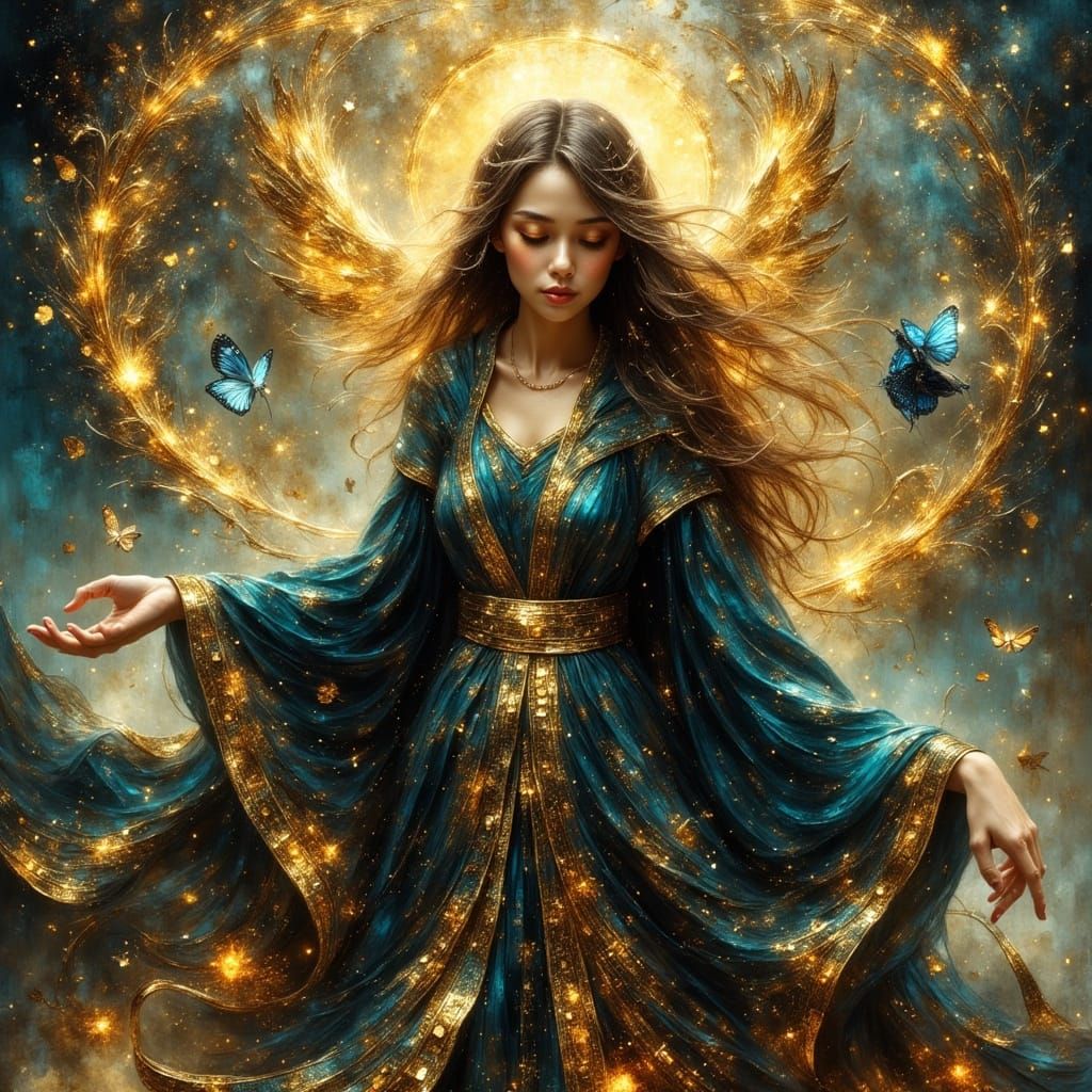 Mystical Figure Perceiving Threads of Fate