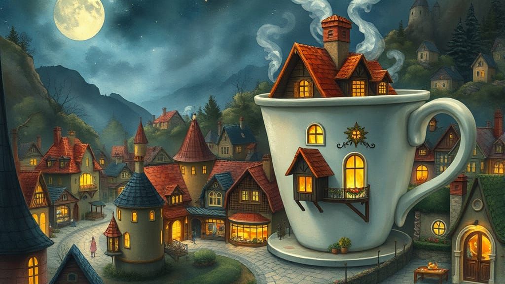 Coffee Cup Town: A Whimsical Cafe Scene