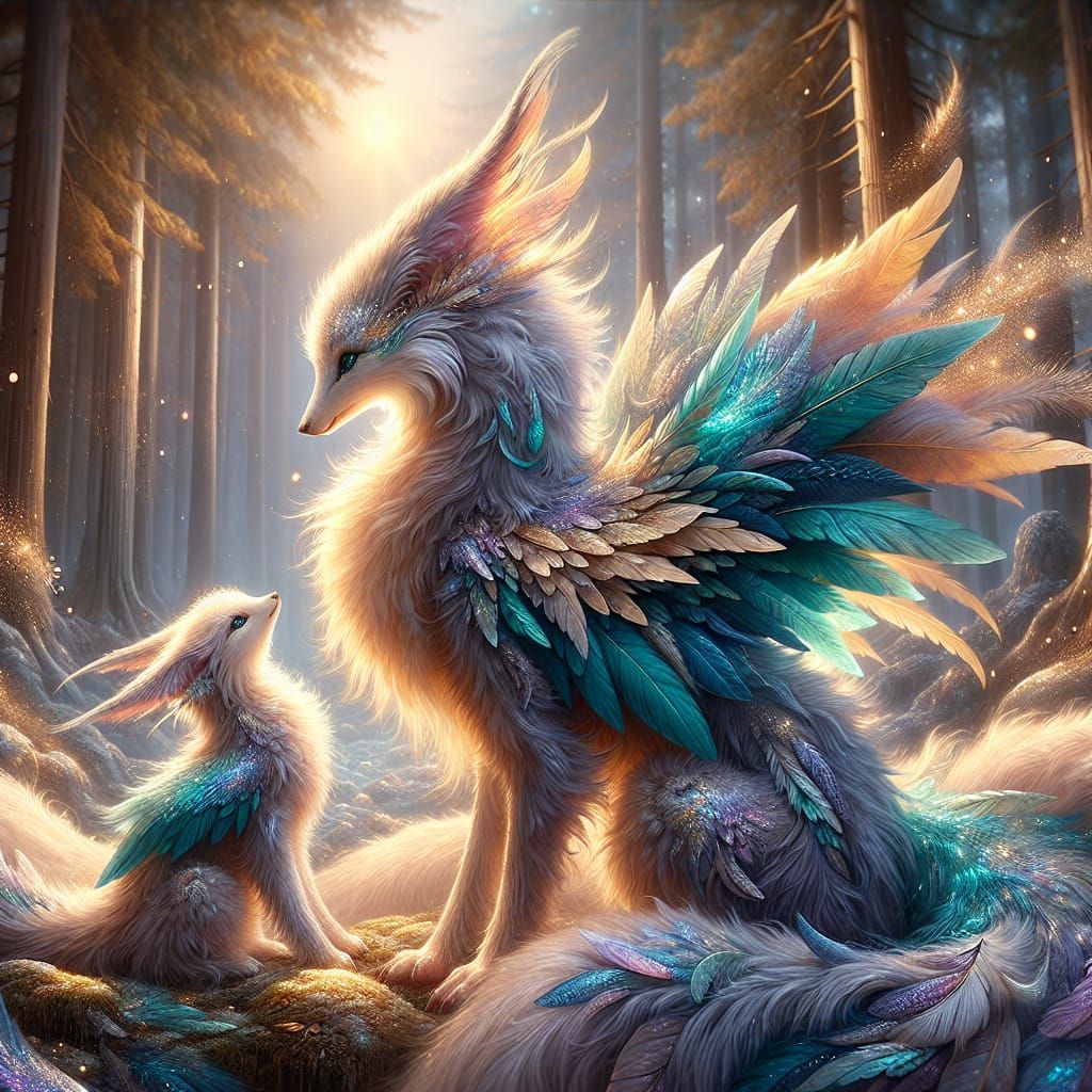 Ethereal Mythical Creature Duo in Ancient Forest