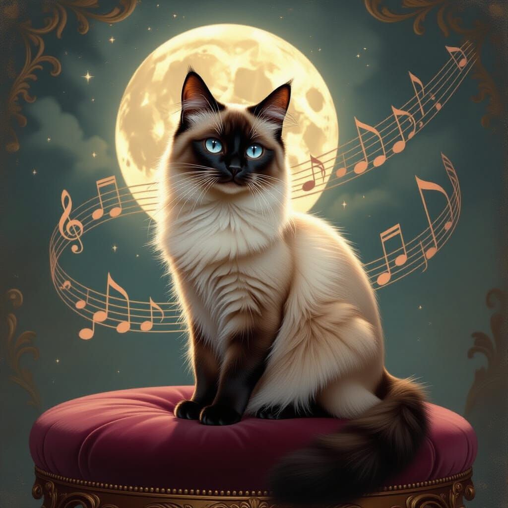 Regal Siamese Cat in Rococo Style, Inspired by Classical Mus...