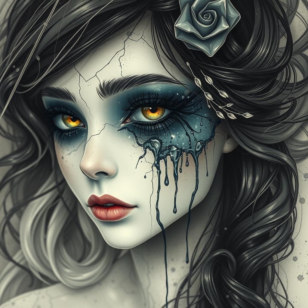 Ethereal Glass-Eyed Fairy Emerging from Cracks