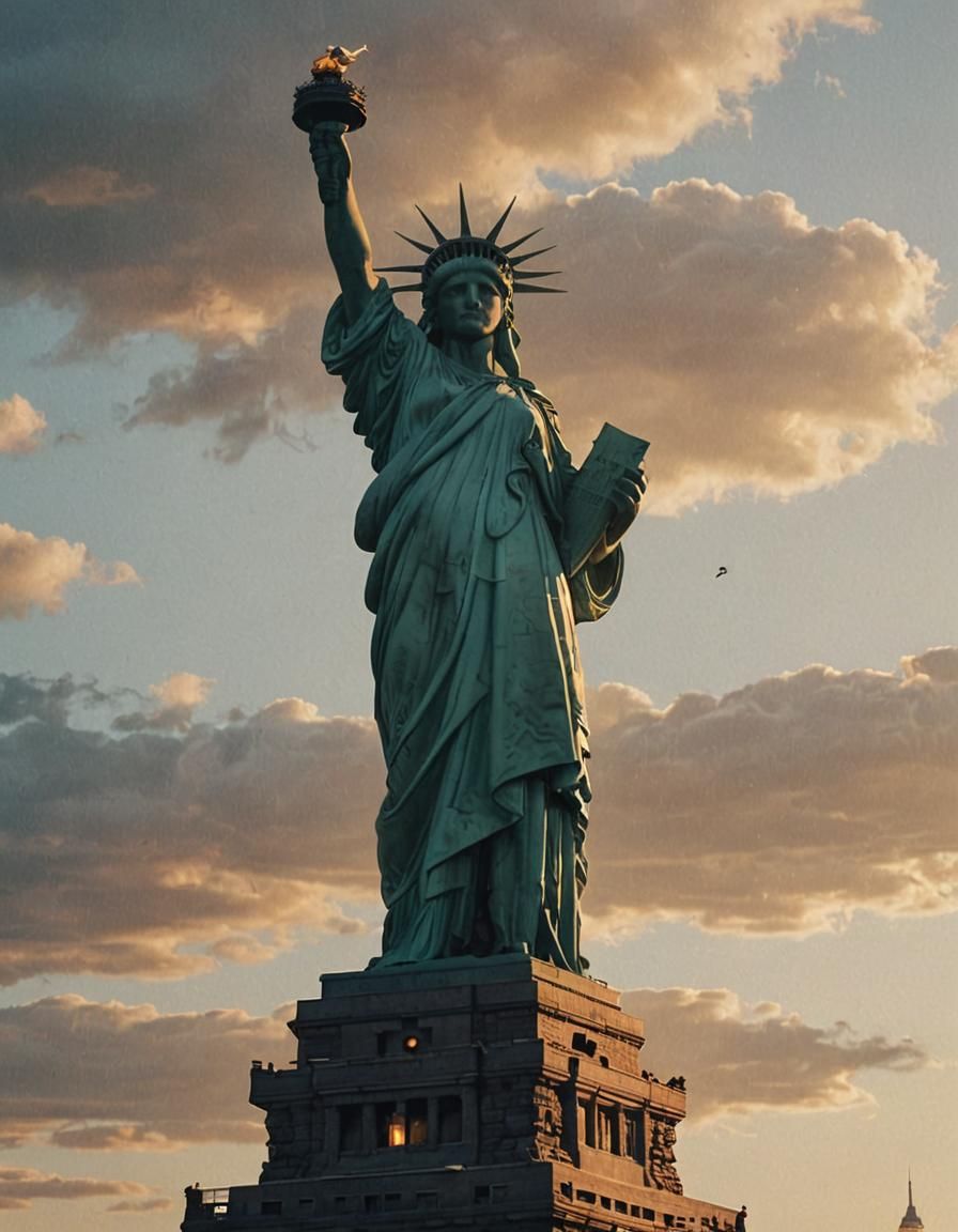 Majestic Statue of Liberty Illuminated by Golden Hour