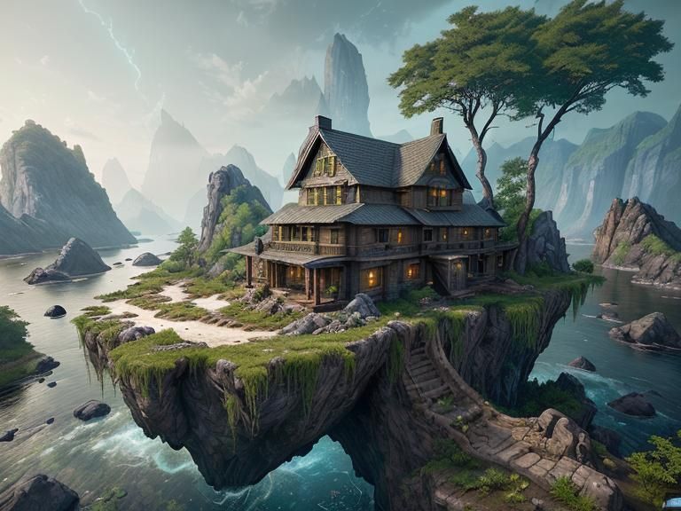 Fantasy Home with Overgrown Grass Roofing in Detailed Matte ...