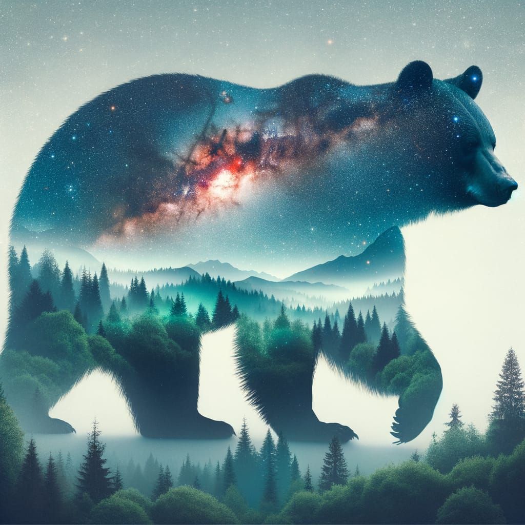 Cosmic Bear Silhouette in Nocturnal Forest