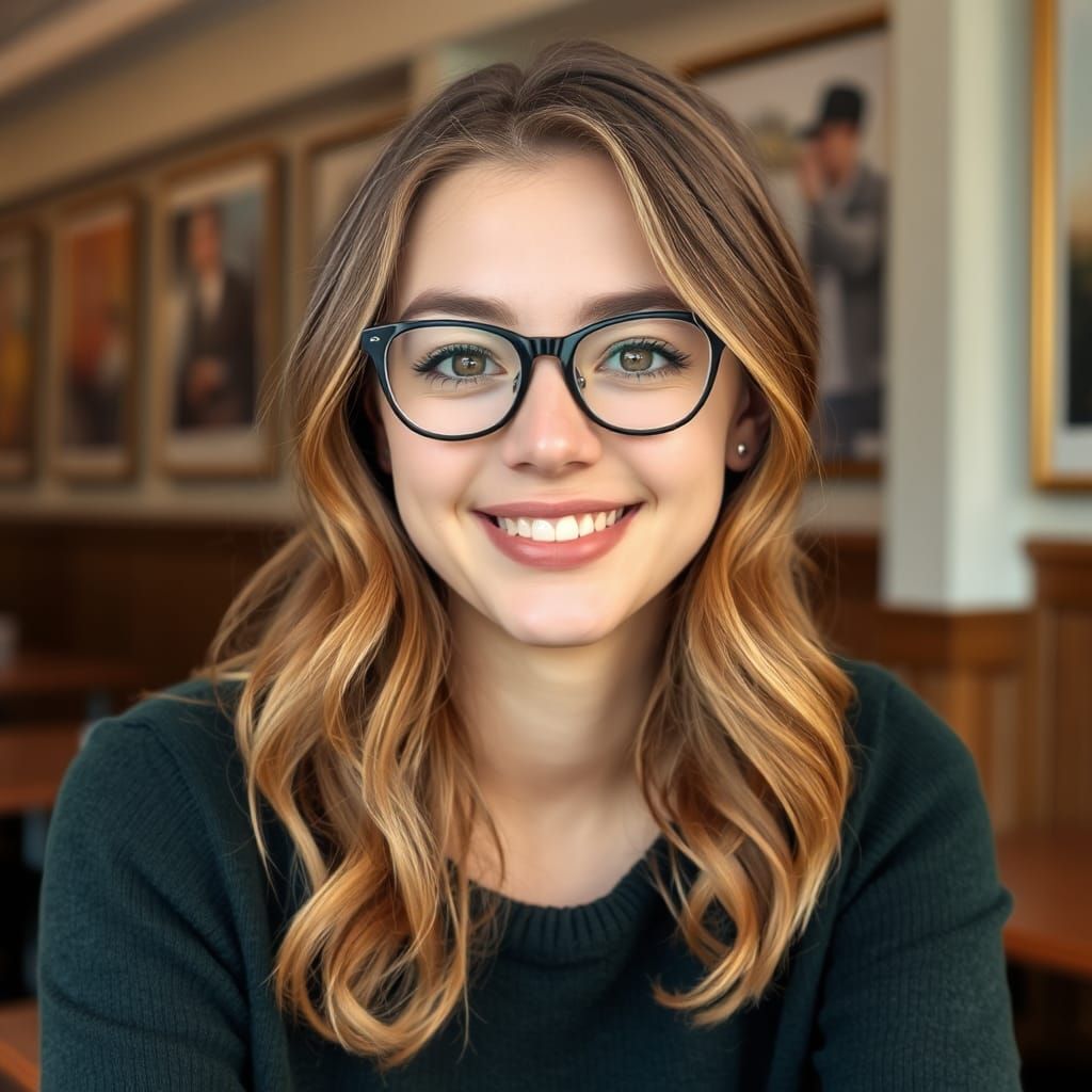 Warm Portrait of a Young Woman in Cafe