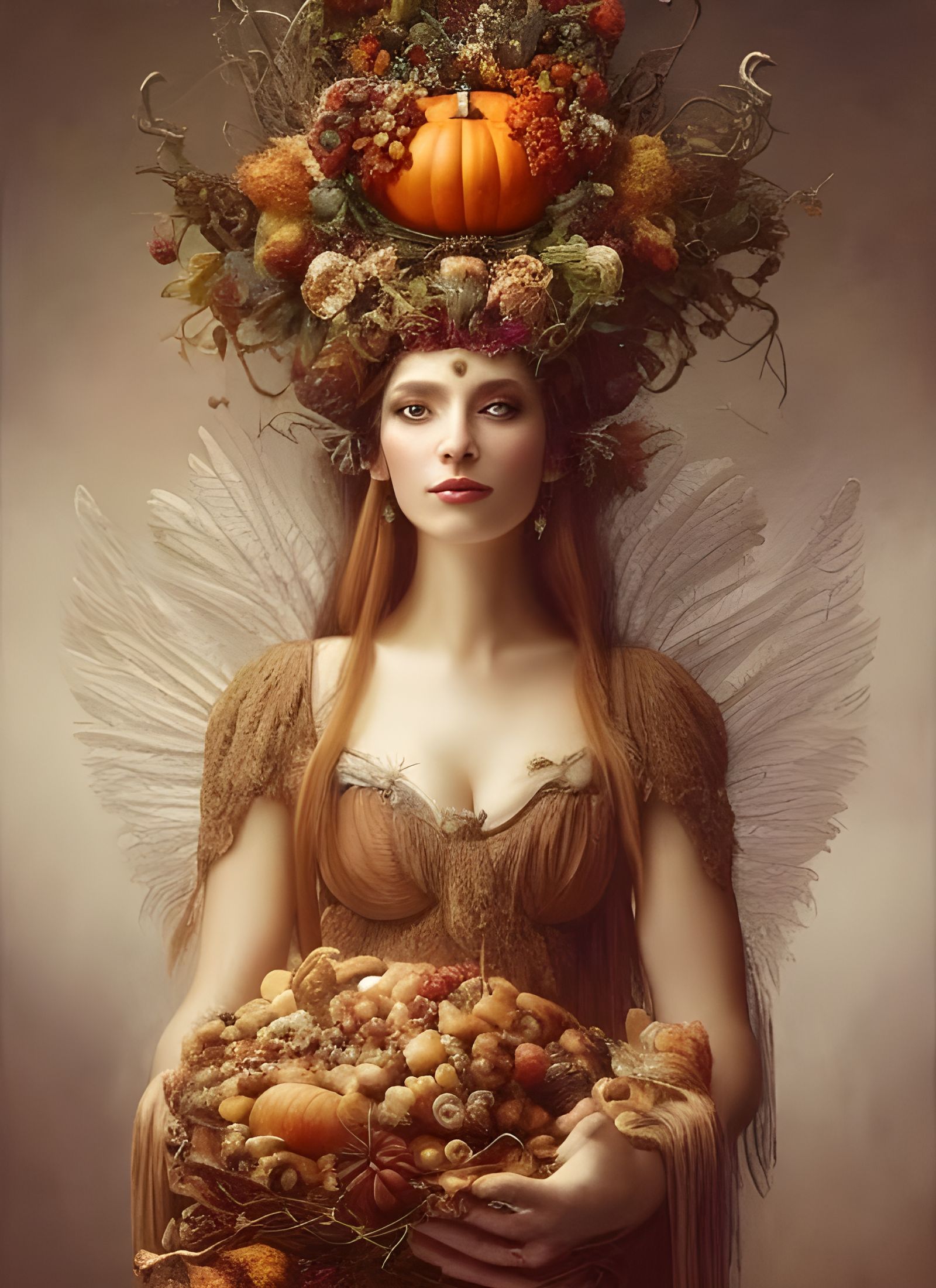 Thanksgiving Goddess Portrait in Surreal Symbolist Style