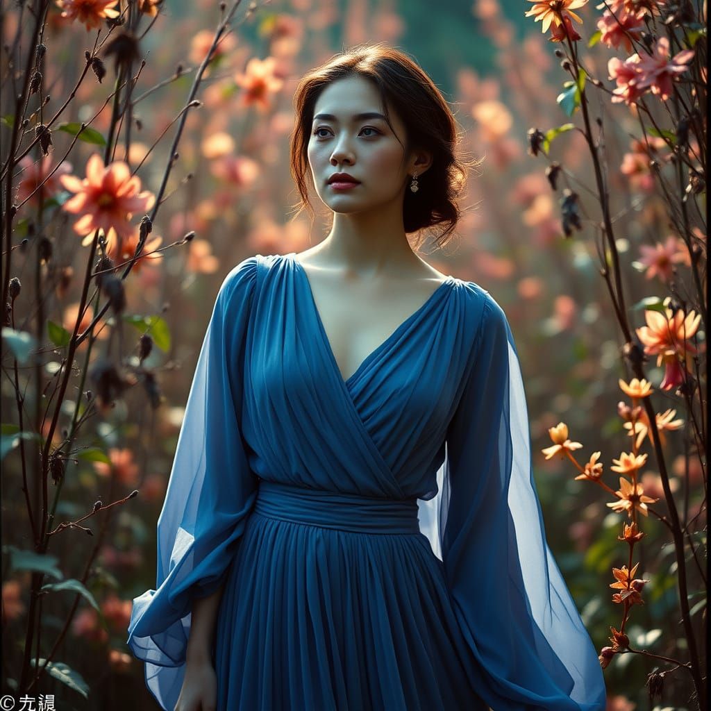 Elegant Woman in Nature, Inspired by Shibari, in Modern Art ...