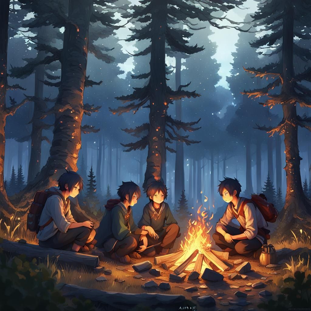 Friends Sharing Stories Around Campfire at Dusk