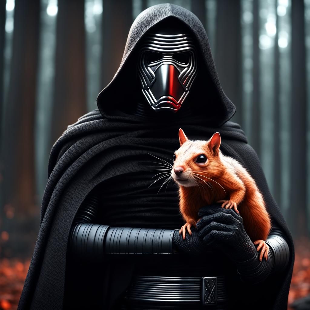 Hyperrealistic Kylo Ren with Squirrel Portrait