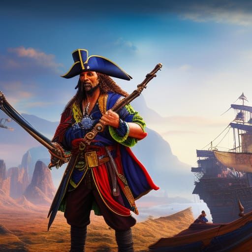 Detailed Pirate with Parrot Digital Painting