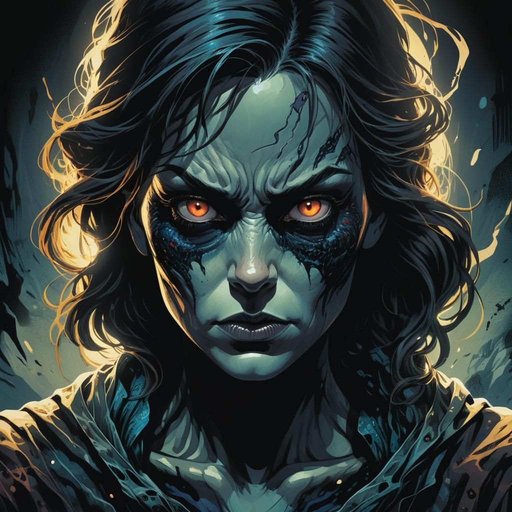 Emotionless Woman with Monster, in Comic Book Art