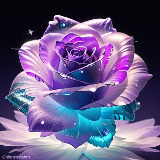 Luminescent Crystal Purple Rose in Hyperrealistic Style