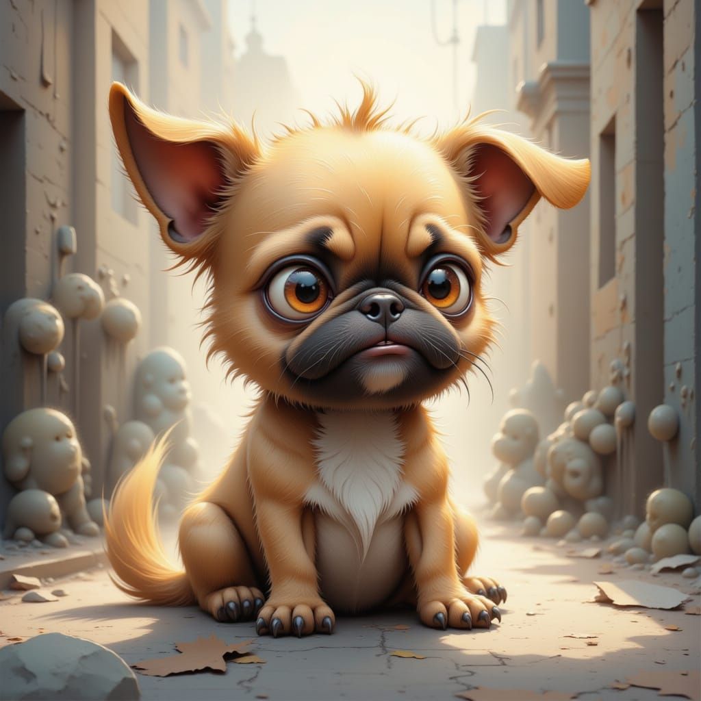 Grumpy Urban Dog Caricature with Oversized Head