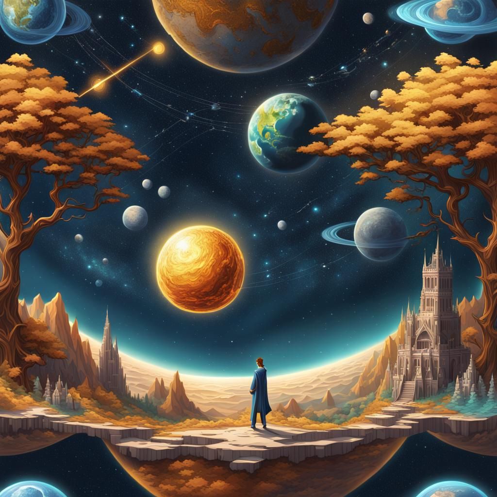 Little Prince with Earth, Sun and Moon in 3D Art