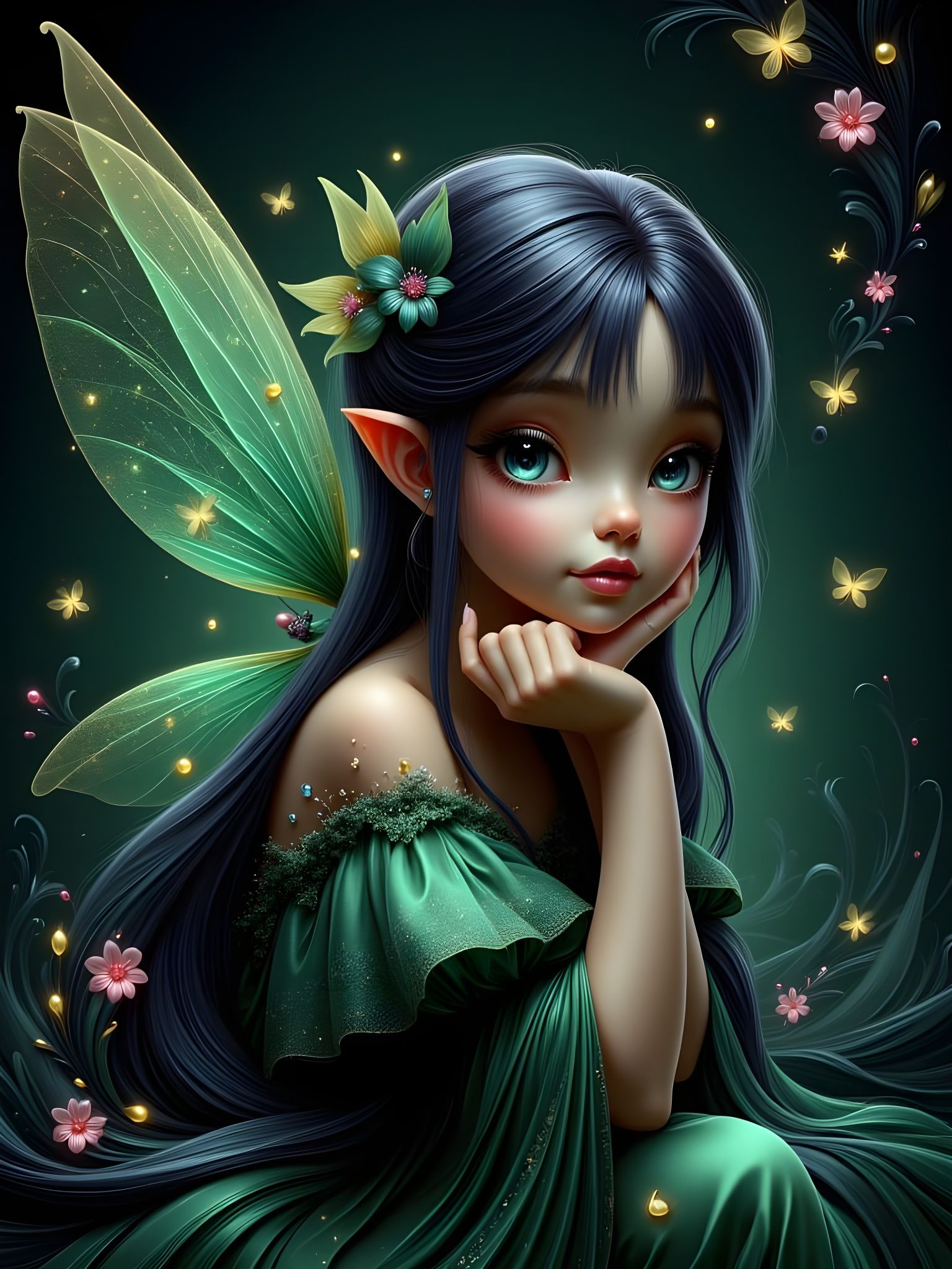 Enchanted Faerie Portrait in Whimsical Style