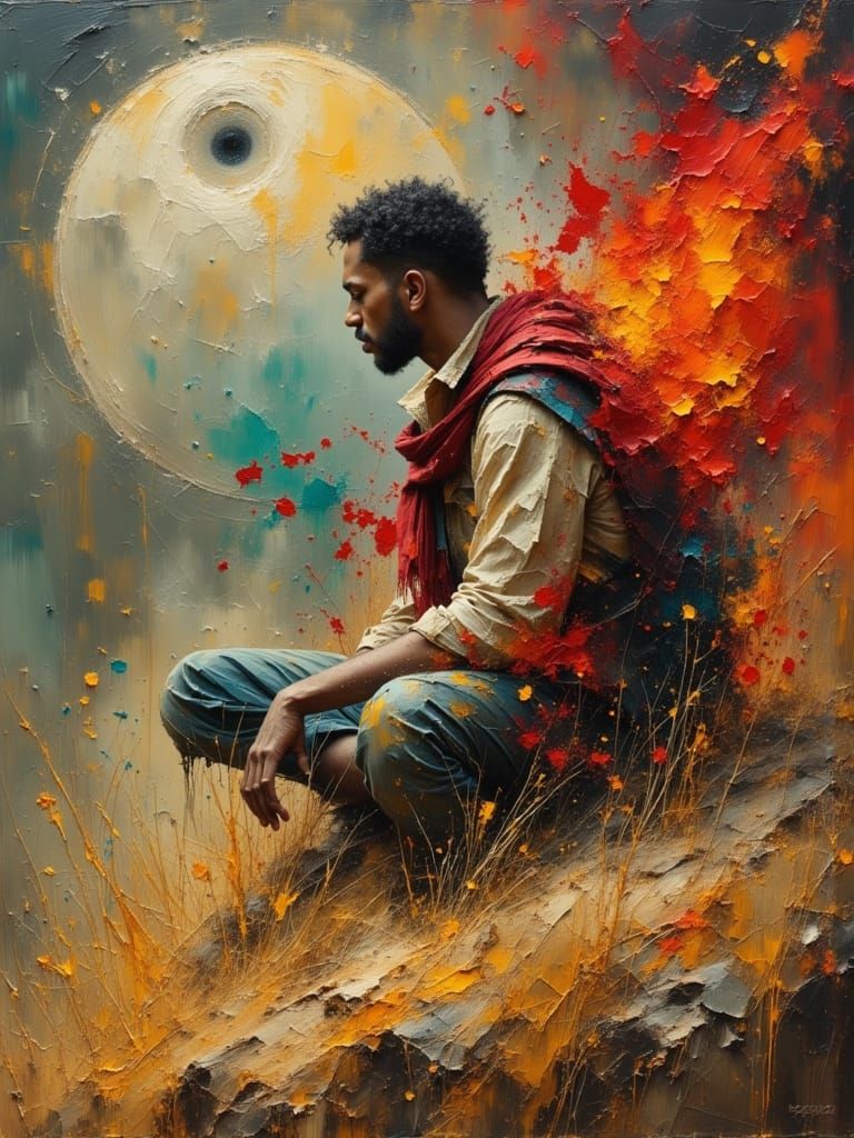 Wild Instinctual Feral Being in Dark Oil Paint Style