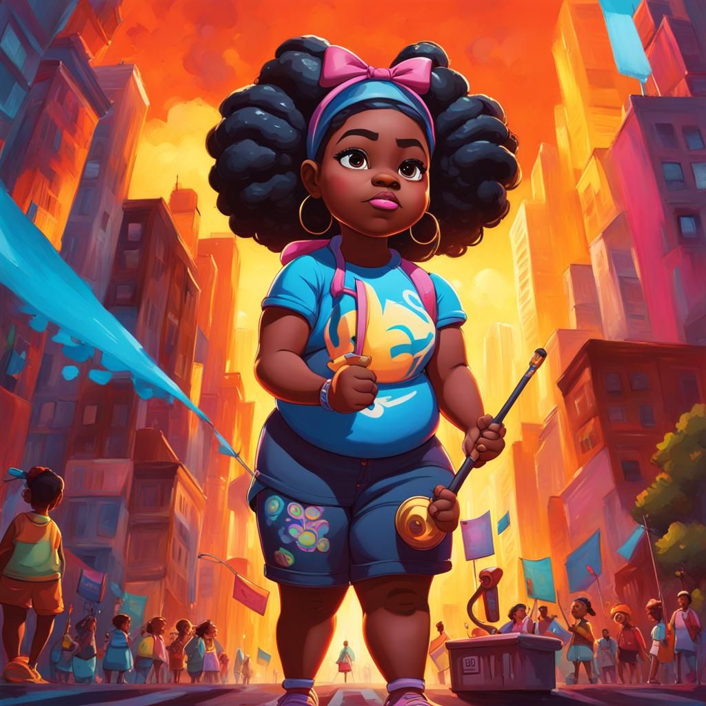 Girl at Social Justice March in Graffiti Art Style