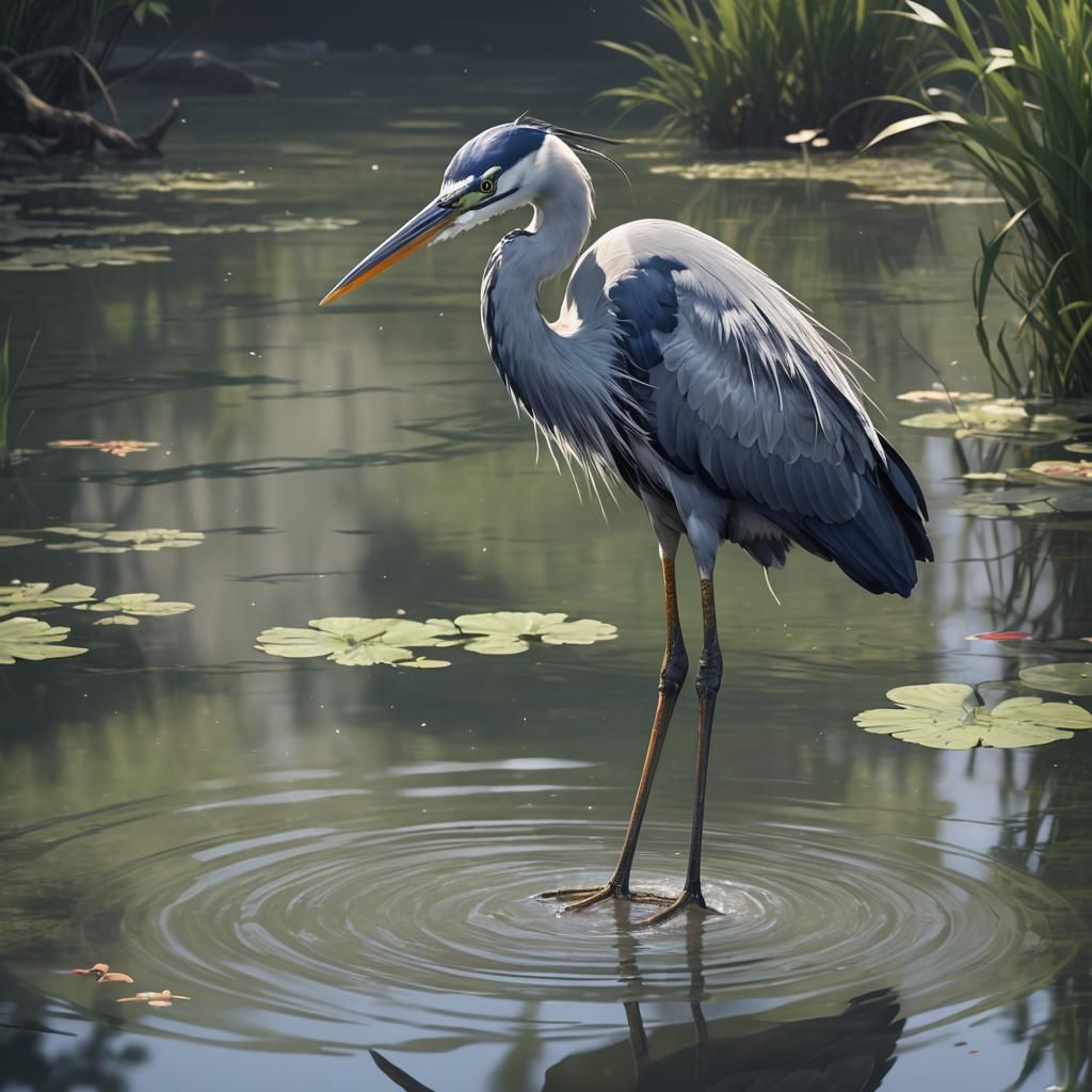 Heron Hunting in 3D Anime Art Style