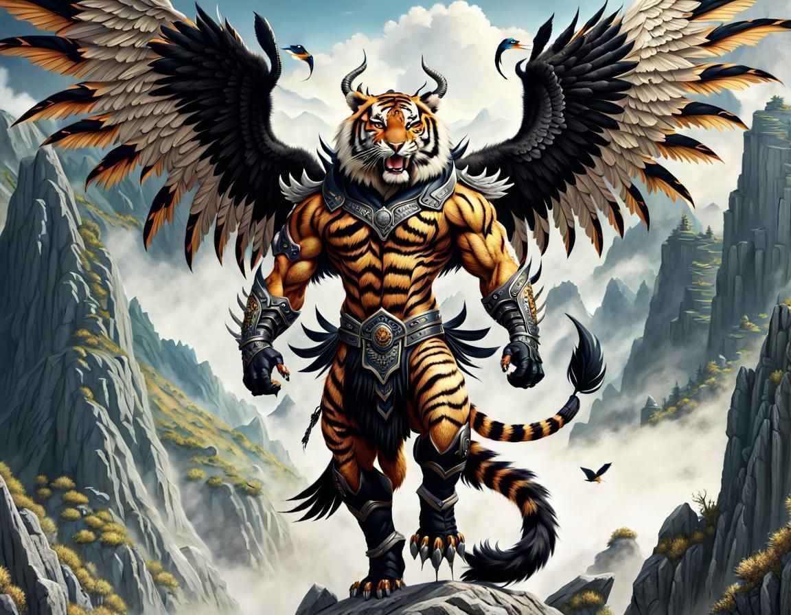 Winged Tiger Warrior Spreads Wings on Hill