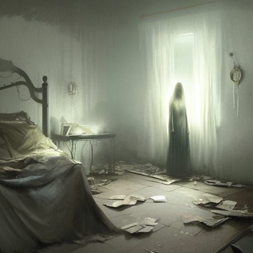 Sinister Ghost in Decaying Bedroom by Greg Rutkowski