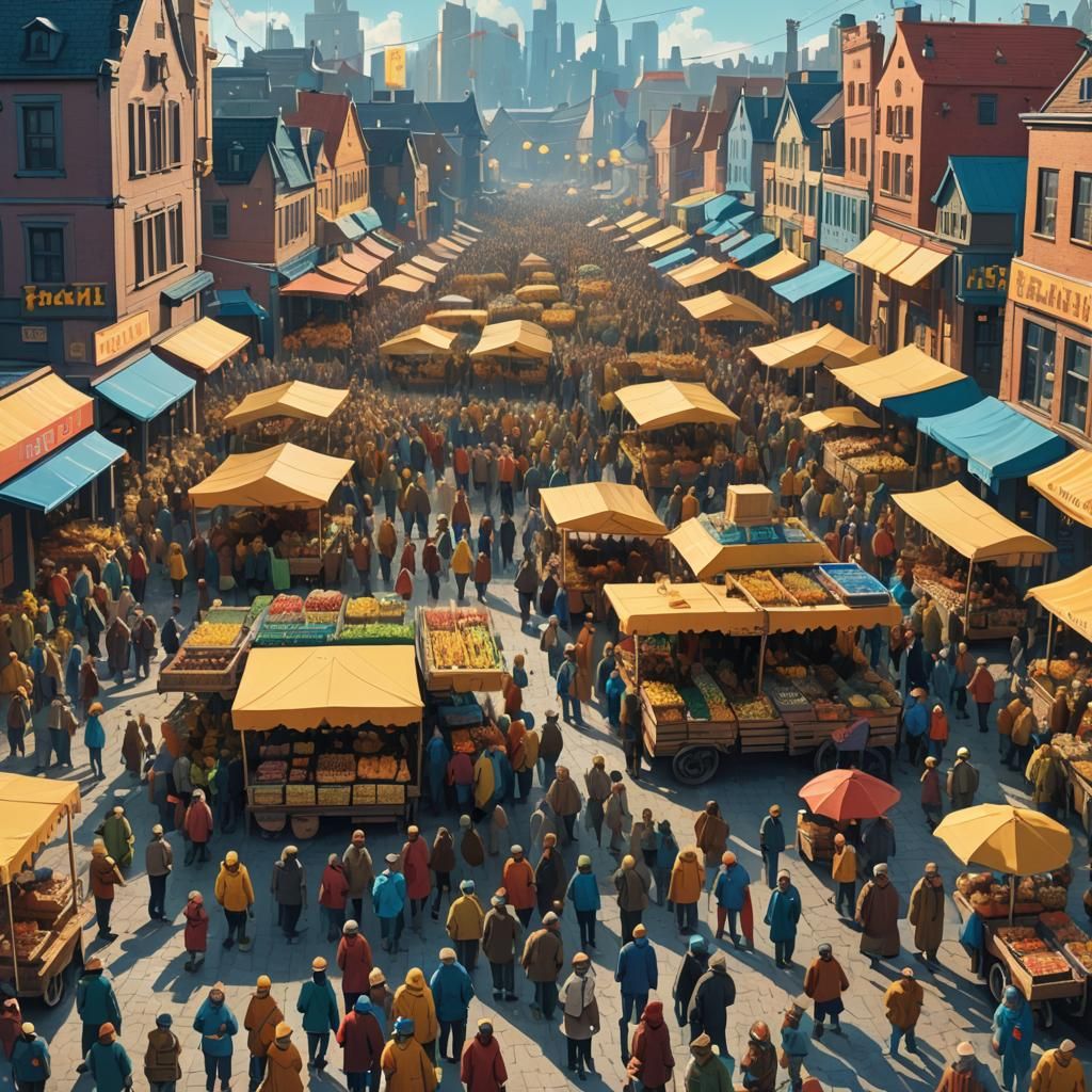 Joyful Farmers Celebrate in Vibrant Fantasy Market