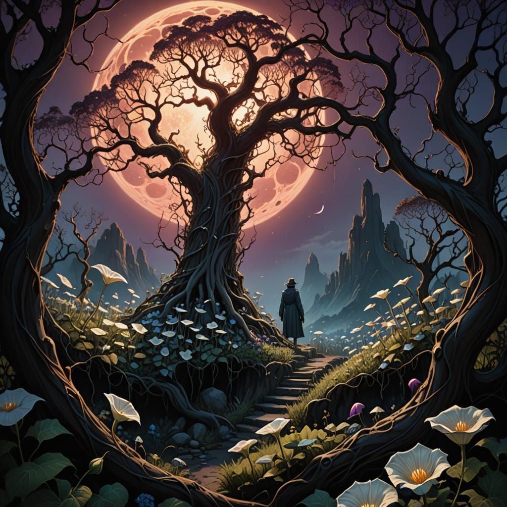 Surreal Forest Under the Blood Moon
