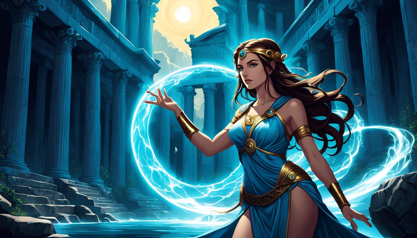 Fantasy Water Sorceress in Ancient Greek Style