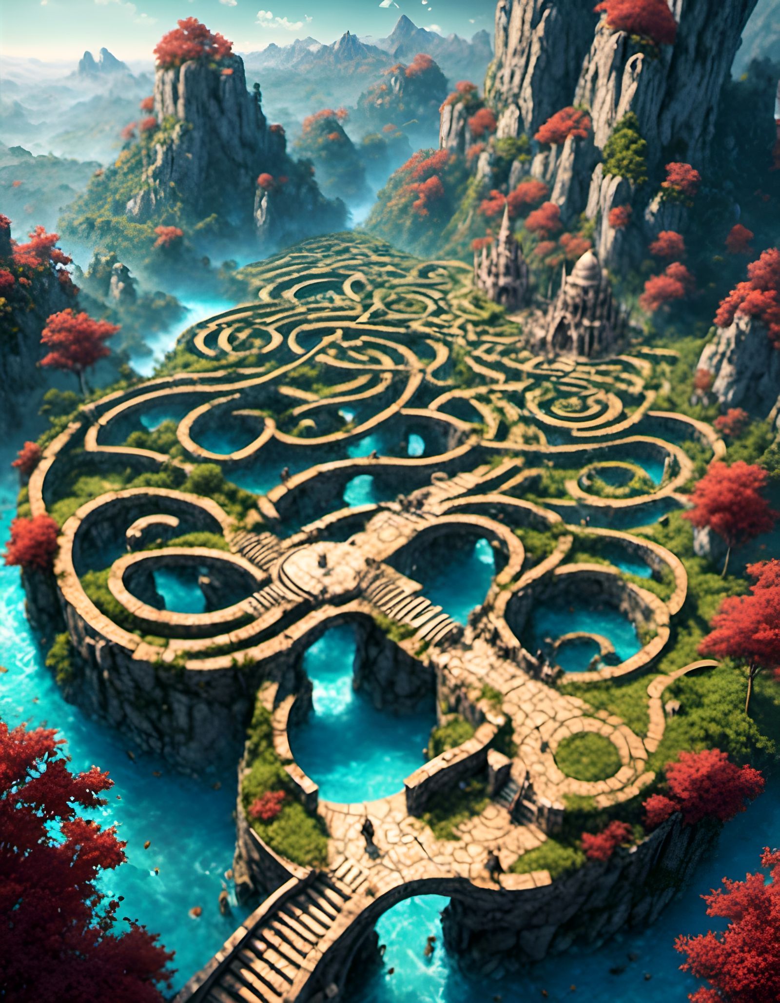 Fantastical Marble Maze with Graffiti in Matte Painting Styl...
