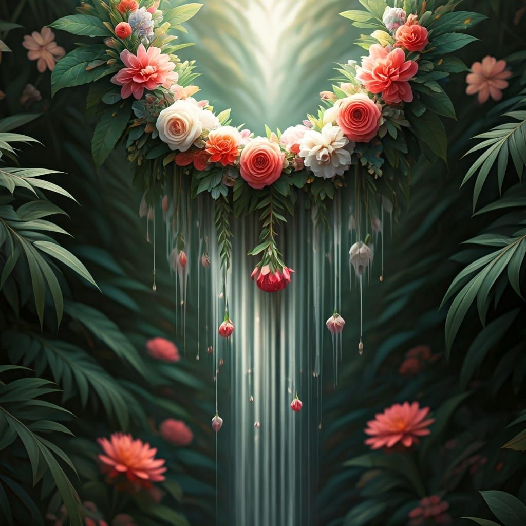 Ethereal Garland Waterfall in Digital Art Style