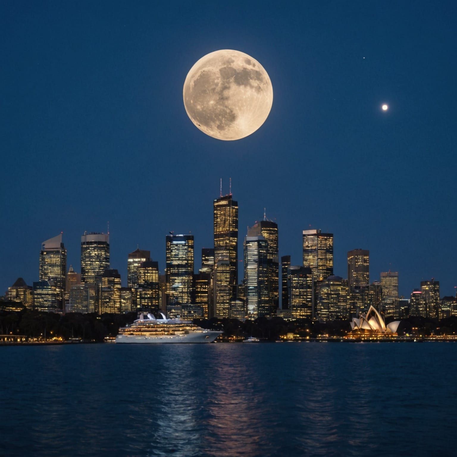 Sydney Skyline Under a Luminous Moon