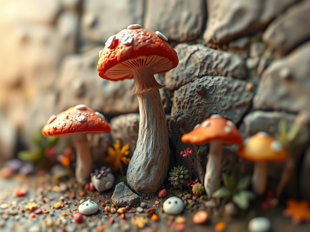 Whimsical Shroom Folk in Vibrant Hyperrealism