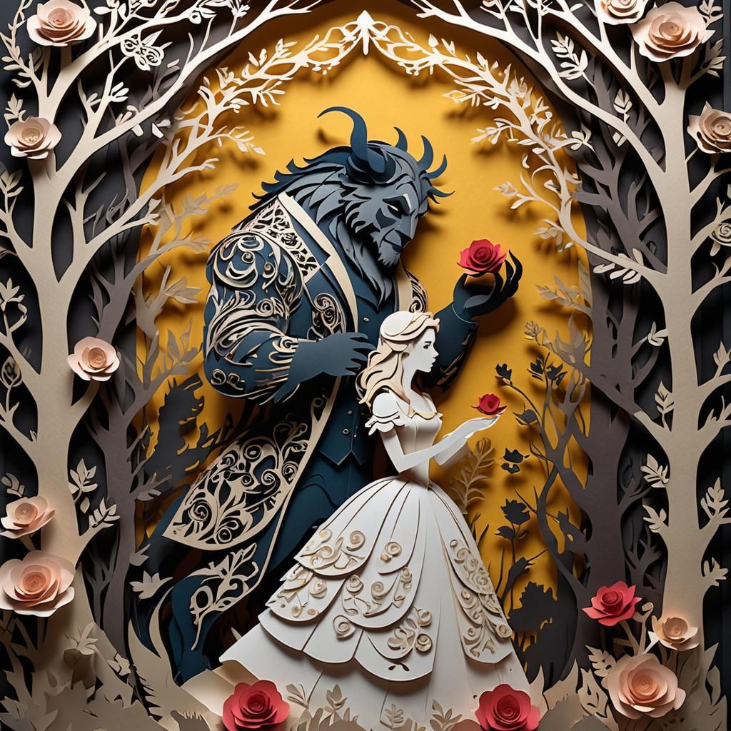 Beauty and the Beast Paper-cut 3D Pop-up
