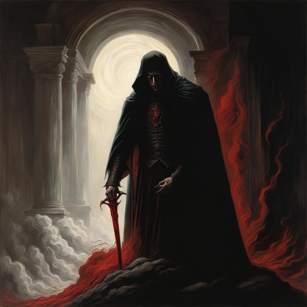 Man Losing Soul in Dark, Bloody Horror Scene