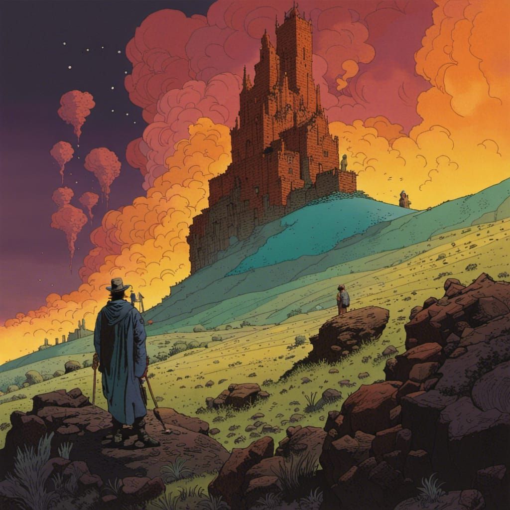 Moebius-Inspired Shaman Artwork with Bright Colors